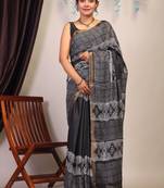 black & white zari work cotton silk blend bhagalpuri ethnic saree with unstitched blouse