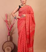 red zari work, sequence cotton silk blend bhagalpuri ethnic saree with unstitched blouse