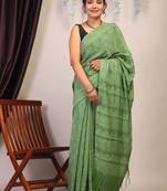 green sequence cotton silk blend bhagalpuri ethnic saree with unstitched blouse