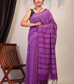 purple sequence cotton silk blend bhagalpuri ethnic saree with unstitched blouse