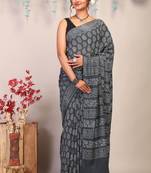 gray sequence cotton silk blend bhagalpuri ethnic saree with unstitched blouse