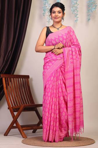 pink sequence cotton silk blend bhagalpuri ethnic saree with unstitched blouse