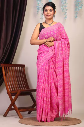 pink sequence cotton silk blend bhagalpuri ethnic saree with unstitched blouse