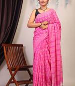 pink sequence cotton silk blend bhagalpuri ethnic saree with unstitched blouse