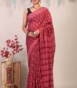 maroon sequence cotton silk blend bhagalpuri ethnic saree with unstitched blouse