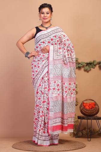 multicolor zari work cotton linen bhagalpuri ethnic saree with unstitched blouse