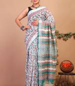 multicolor zari work cotton linen bhagalpuri ethnic saree with unstitched blouse