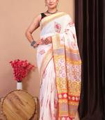 multicolor zari work cotton linen bhagalpuri ethnic saree with unstitched blouse