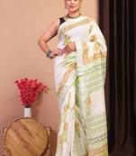 multicolor zari work cotton linen bhagalpuri ethnic saree with unstitched blouse