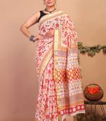 multicolor zari work cotton linen bhagalpuri ethnic saree with unstitched blouse