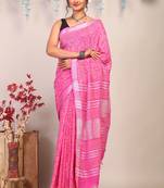 pink zari work cotton linen bhagalpuri ethnic saree with unstitched blouse