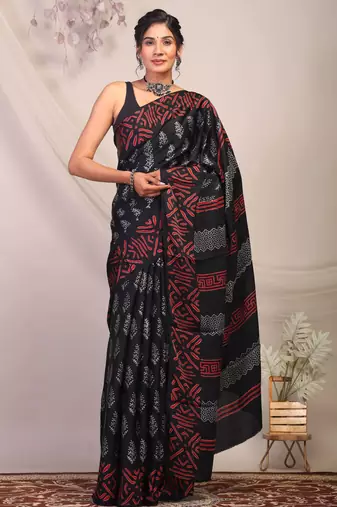 black & grey embellished modal silk blend bhagalpuri ethnic saree with unstitched blouse