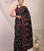 black & grey embellished modal silk blend bhagalpuri ethnic saree with unstitched blouse