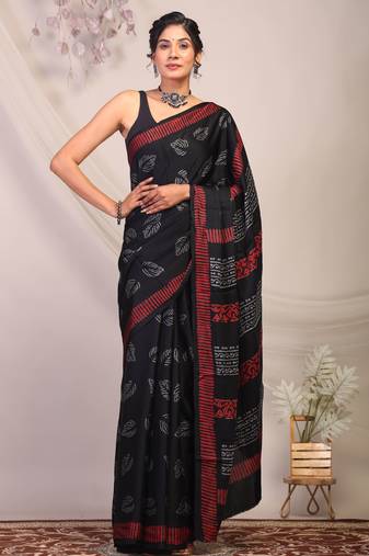 black & grey embellished modal silk blend bhagalpuri ethnic saree with unstitched blouse