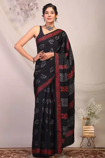 black & grey embellished modal silk blend bhagalpuri ethnic saree with unstitched blouse