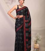 black & grey embellished modal silk blend bhagalpuri ethnic saree with unstitched blouse