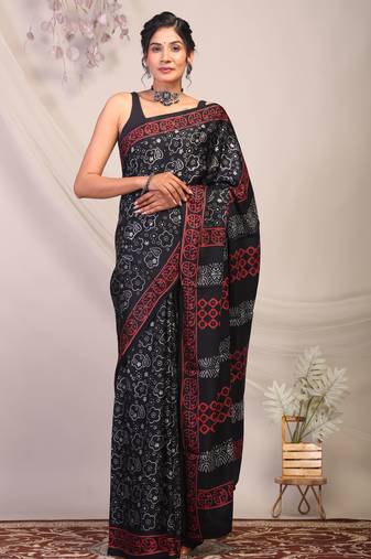 black & grey embellished modal silk blend bhagalpuri ethnic saree with unstitched blouse