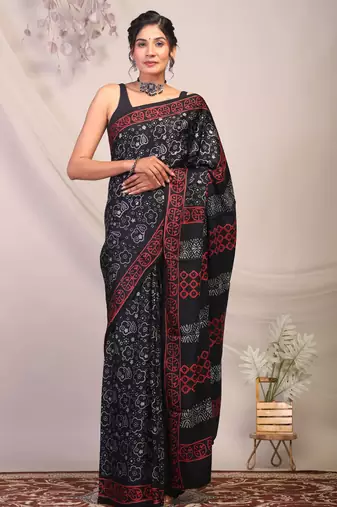 black & grey embellished modal silk blend bhagalpuri ethnic saree with unstitched blouse