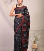 black & grey embellished modal silk blend bhagalpuri ethnic saree with unstitched blouse