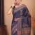 navy blue zari work, dabu embroidery cotton silk blend bhagalpuri ethnic saree with unstitched blouse