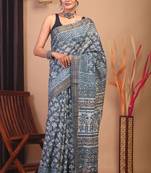 stone blue zari work cotton silk blend bhagalpuri ethnic saree with unstitched blouse