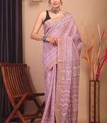 cameo pink zari work cotton silk blend bhagalpuri ethnic saree with unstitched blouse