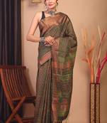 green zari work, dabu embroidery cotton silk blend bhagalpuri ethnic saree with unstitched blouse