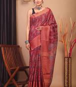 mehroon zari work, dabu embroidery cotton silk blend bhagalpuri ethnic saree with unstitched blouse