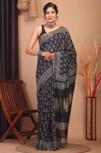 black & white zari work, sequence cotton silk blend bhagalpuri ethnic saree with unstitched blouse