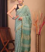 green zari work, sequence cotton silk blend bhagalpuri ethnic saree with unstitched blouse