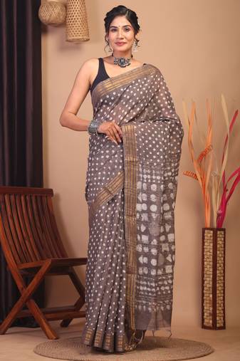 brown zari work cotton silk blend bhagalpuri ethnic saree with unstitched blouse