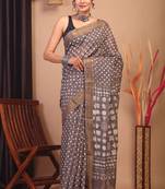 brown zari work cotton silk blend bhagalpuri ethnic saree with unstitched blouse