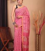 rouge pink zari work, sequence cotton silk blend bhagalpuri ethnic saree with unstitched blouse