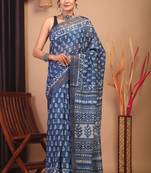indigo blue zari work cotton silk blend bhagalpuri ethnic saree with unstitched blouse