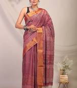 mehroon zari work cotton silk blend bhagalpuri ethnic saree with unstitched blouse