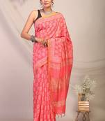 pink zari work, sequence cotton silk blend bhagalpuri ethnic saree with unstitched blouse