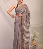 brown zari work cotton silk blend bhagalpuri ethnic saree with unstitched blouse