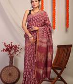 maroon zari work, sequence cotton silk blend bhagalpuri ethnic saree with unstitched blouse