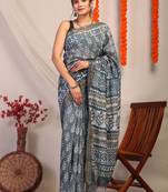 stone blue zari work cotton silk blend bhagalpuri ethnic saree with unstitched blouse