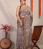 brown zari work cotton silk blend bhagalpuri ethnic saree with unstitched blouse