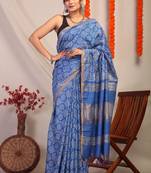 blue zari work, sequence cotton silk blend bhagalpuri ethnic saree with unstitched blouse