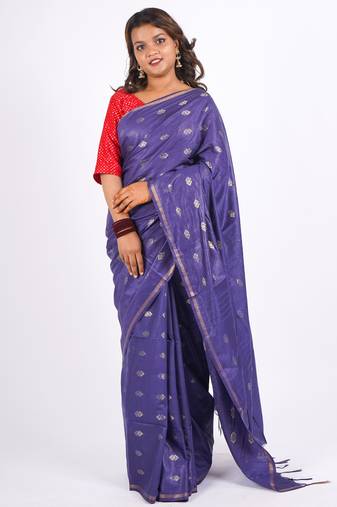 navy blue zari work, sequence cotton silk blend bhagalpuri ethnic saree with unstitched blouse