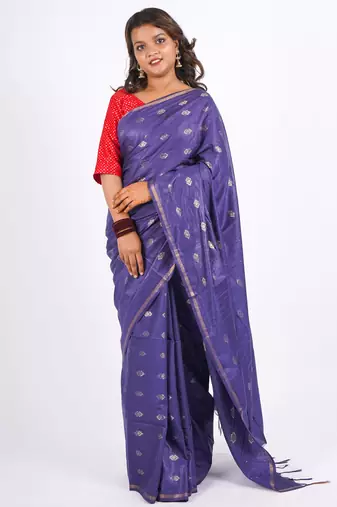 navy blue zari work, sequence cotton silk blend bhagalpuri ethnic saree with unstitched blouse