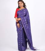 navy blue zari work, sequence cotton silk blend bhagalpuri ethnic saree with unstitched blouse