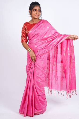 pink zari work, sequence cotton silk blend bhagalpuri ethnic saree with unstitched blouse