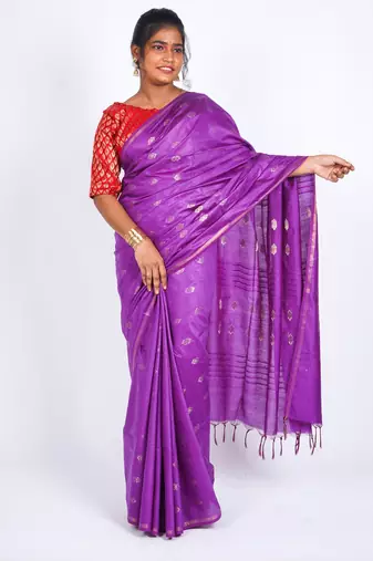 purple zari work, sequence cotton silk blend bhagalpuri ethnic saree with unstitched blouse