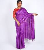 purple zari work, sequence cotton silk blend bhagalpuri ethnic saree with unstitched blouse