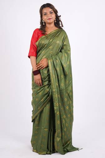 green zari work, sequence cotton silk blend bhagalpuri ethnic saree with unstitched blouse