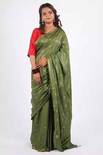 green zari work, sequence cotton silk blend bhagalpuri ethnic saree with unstitched blouse