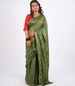 green zari work, sequence cotton silk blend bhagalpuri ethnic saree with unstitched blouse